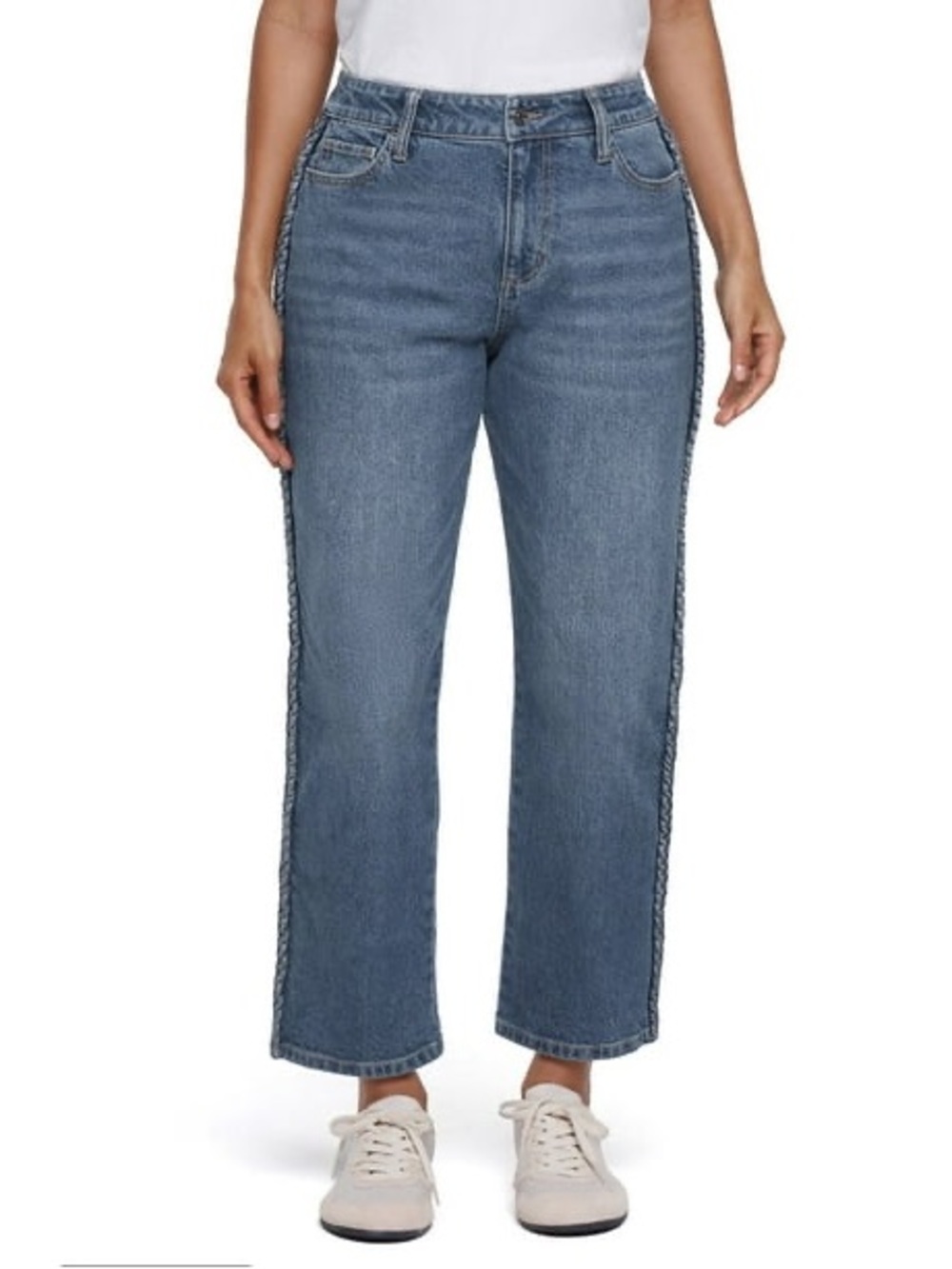 Express Women's Medium Wash Blue Braided Straight Leg Ankle Jean Size 12